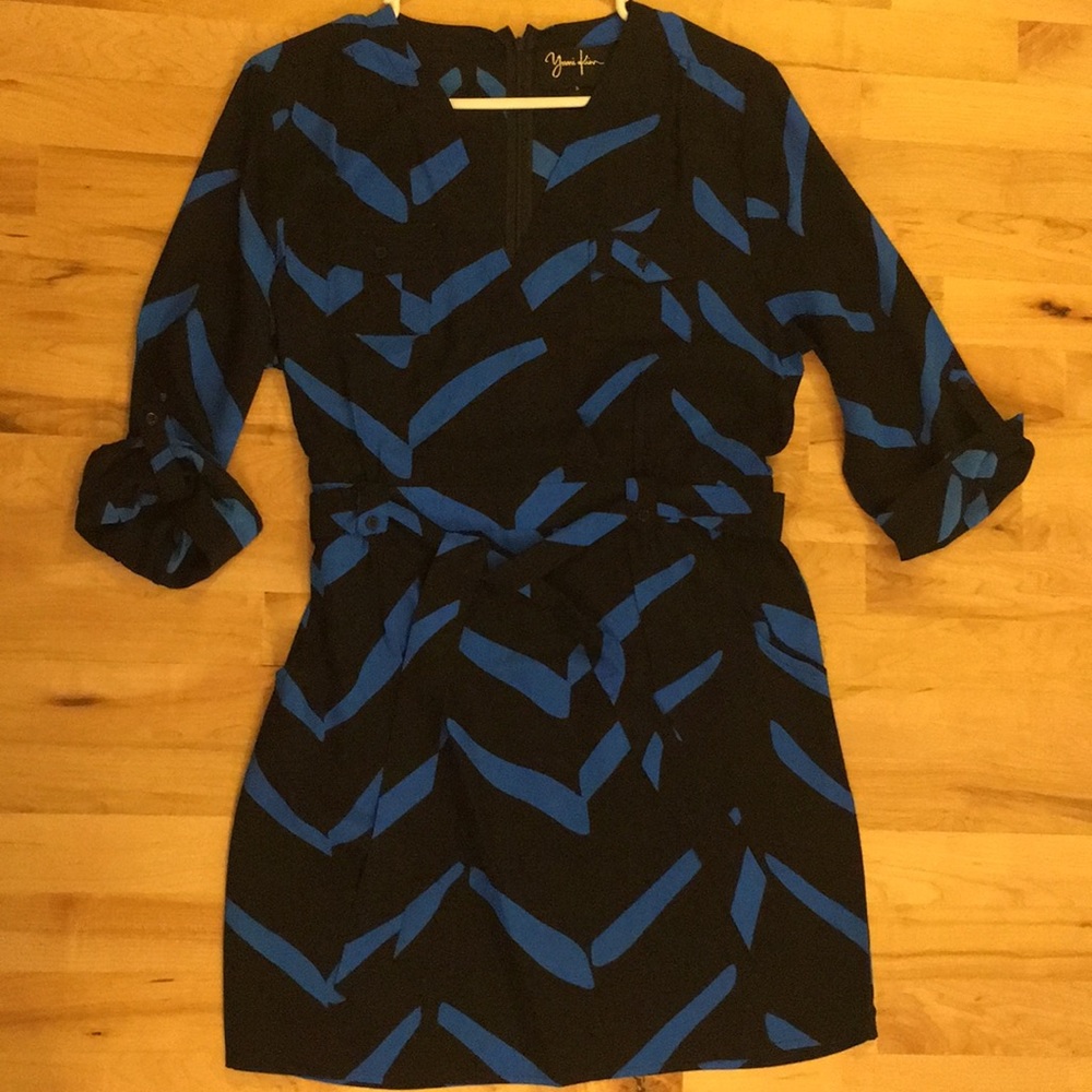 Yum Kim black/blue glam geo print surplus dress